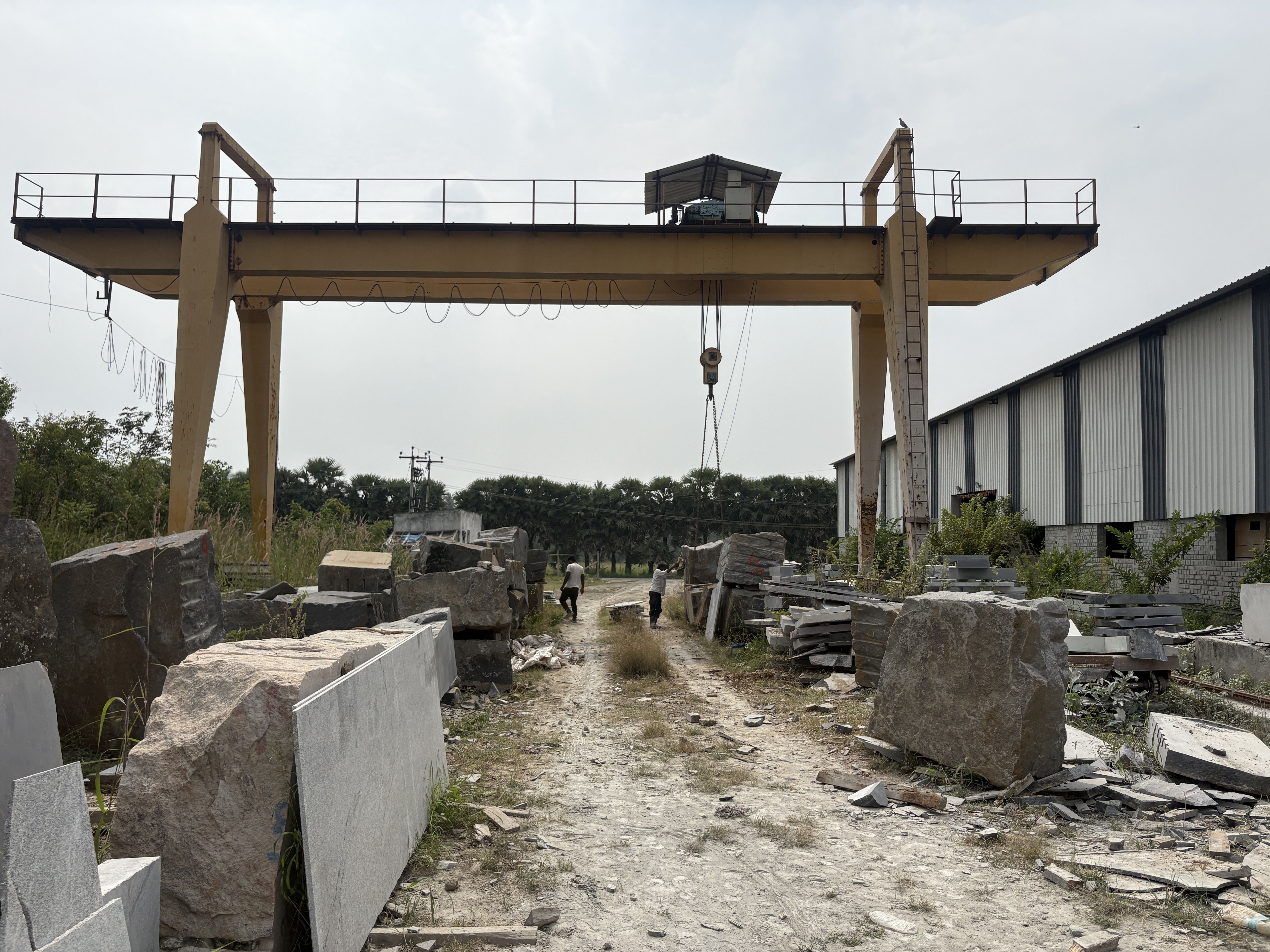 Overhead gantry crane at factory yard