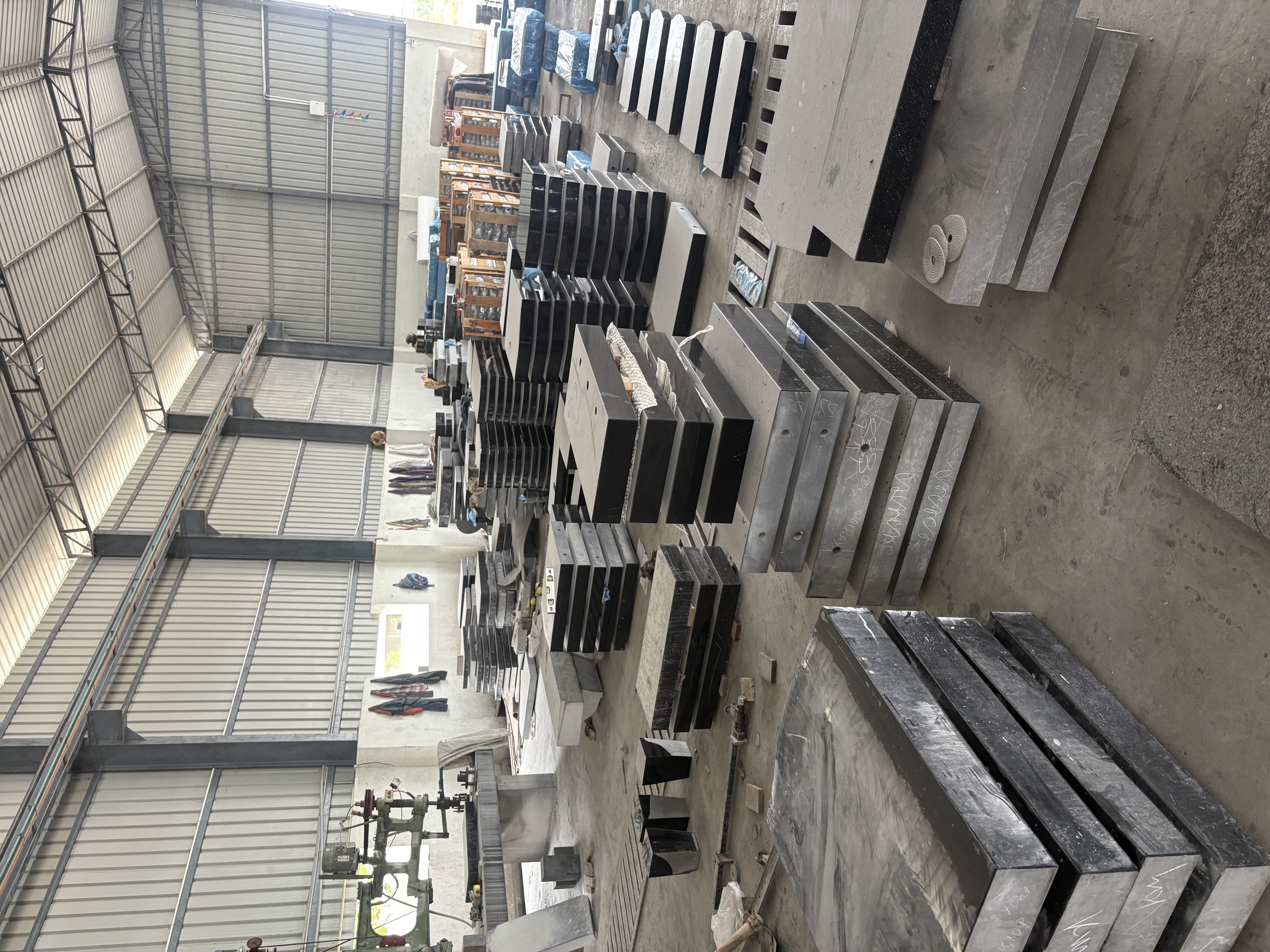 Stacked polished granite slabs