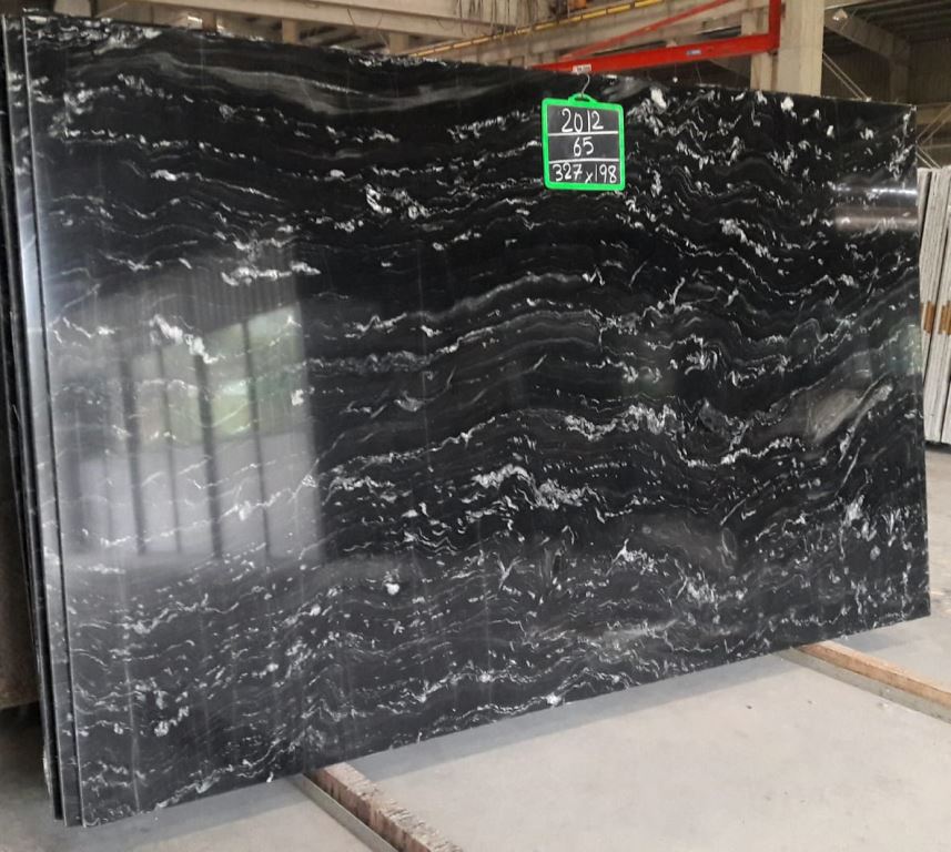 Black Forest granite slab — black with white wave veins