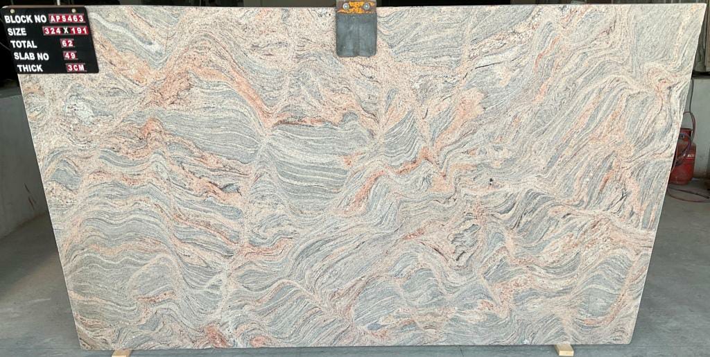 Colombo Juprana granite slab — grey blue with pink veins
